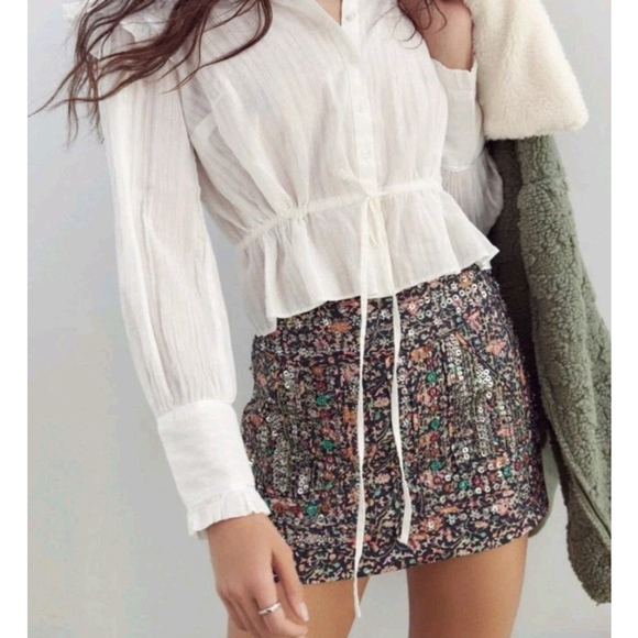 Free People Dresses & Skirts - NWT Free People Embellished Miniskirt Size XS Beaded Boho Festival Floral $168